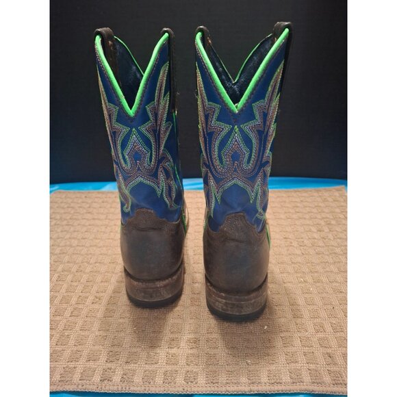 Roper Boys Western Leather Boots Size 9 Blue & Green Embroidered Handmade In Mex - Picture 6 of 9